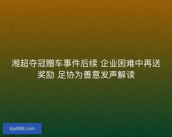 湘超夺冠赠车事件后续 企业困难中再送奖励 足协为善意发声解读